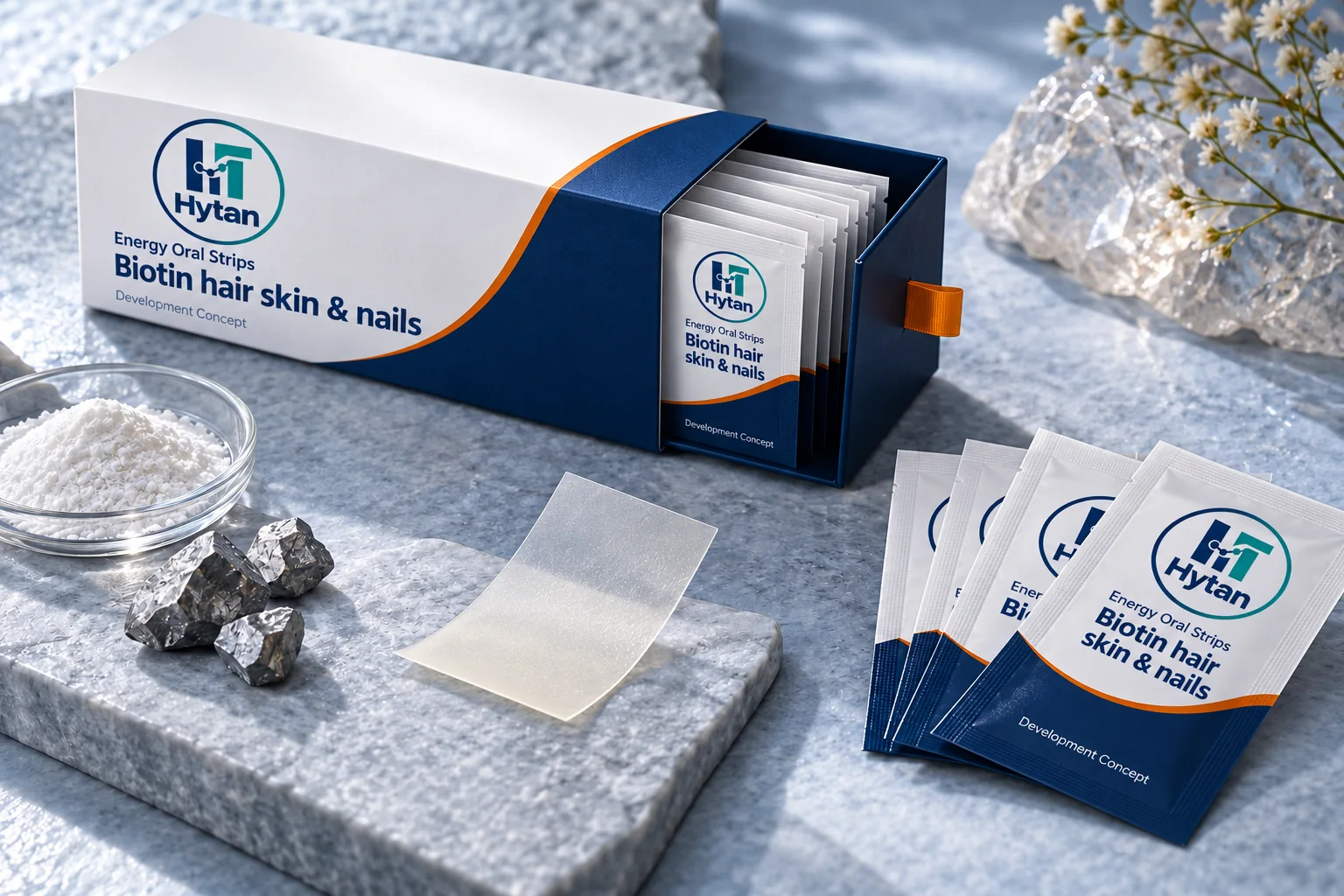 Biotin hair skin & nails oral film packaging concept