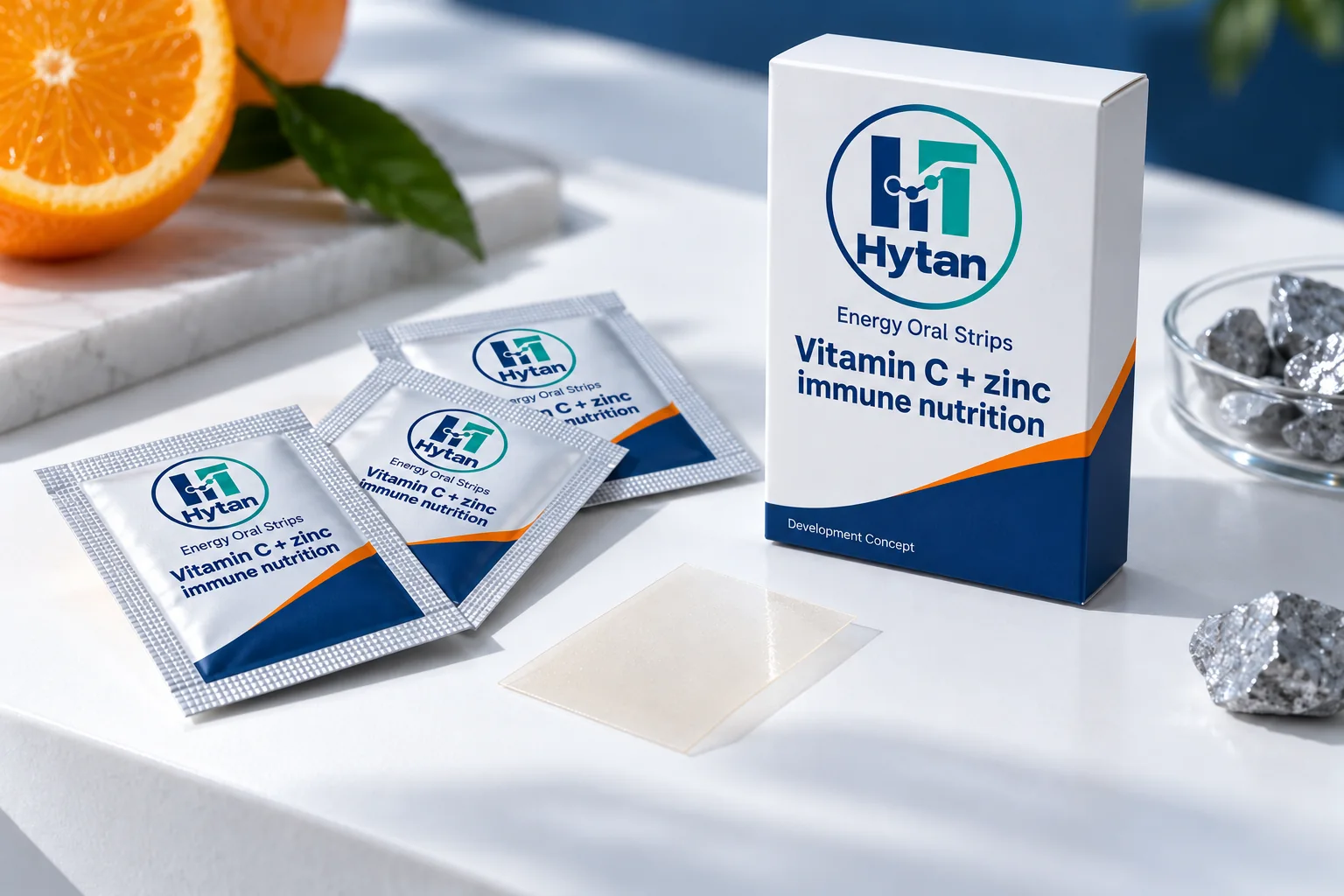 Vitamin C + zinc immune nutrition oral film packaging visualization