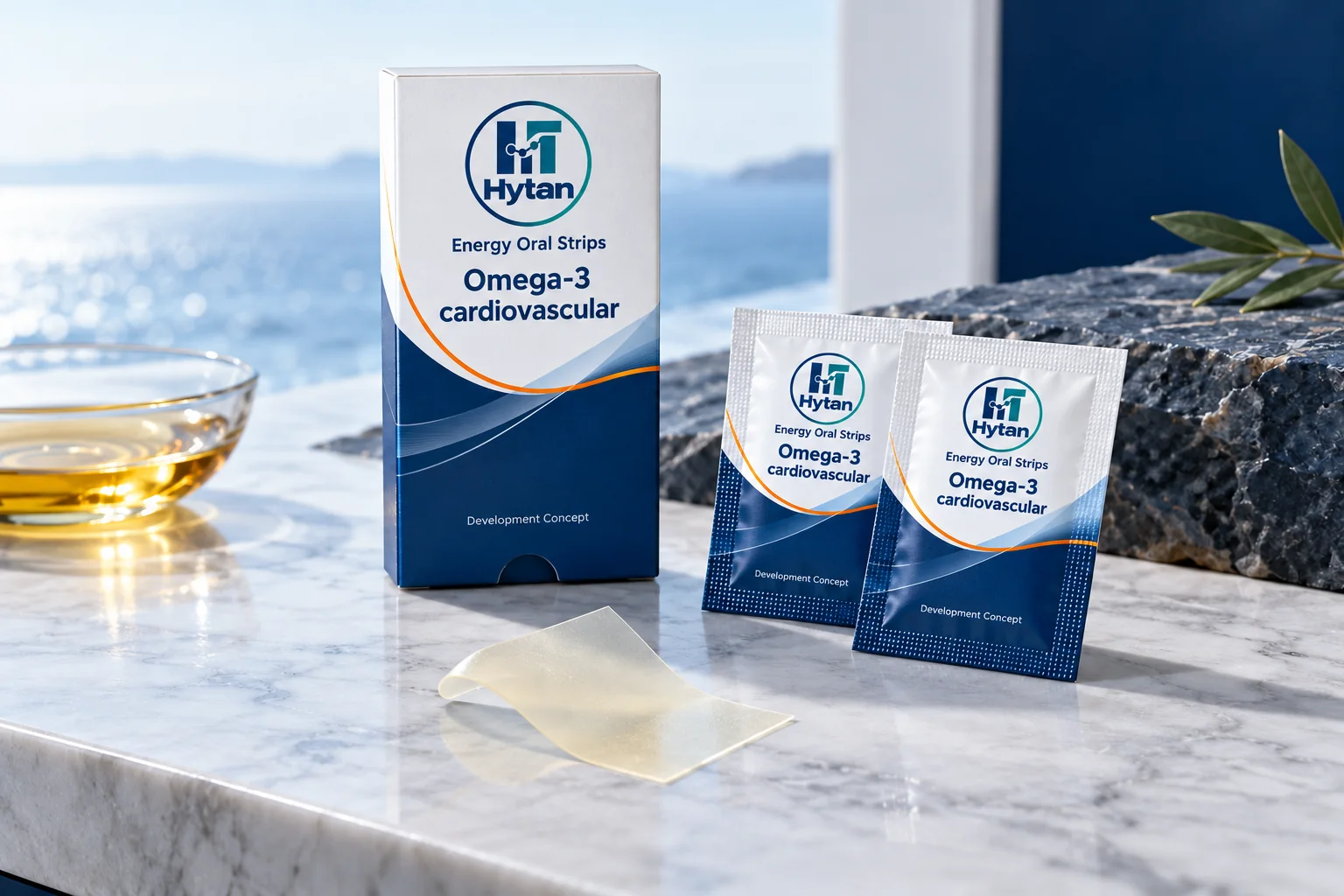 Omega-3 cardiovascular oral film packaging visualization