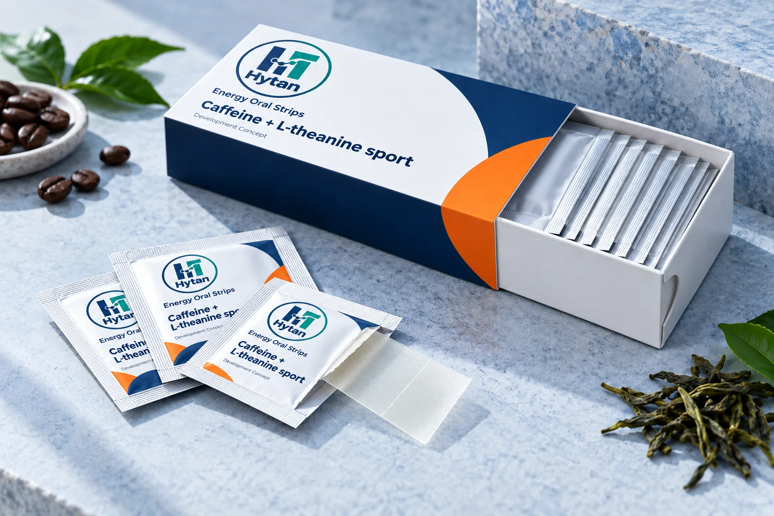 Caffeine + L-theanine sport oral film packaging visualization