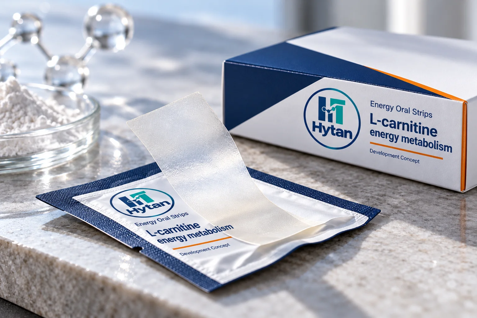 L-carnitine energy metabolism oral film packaging visualization
