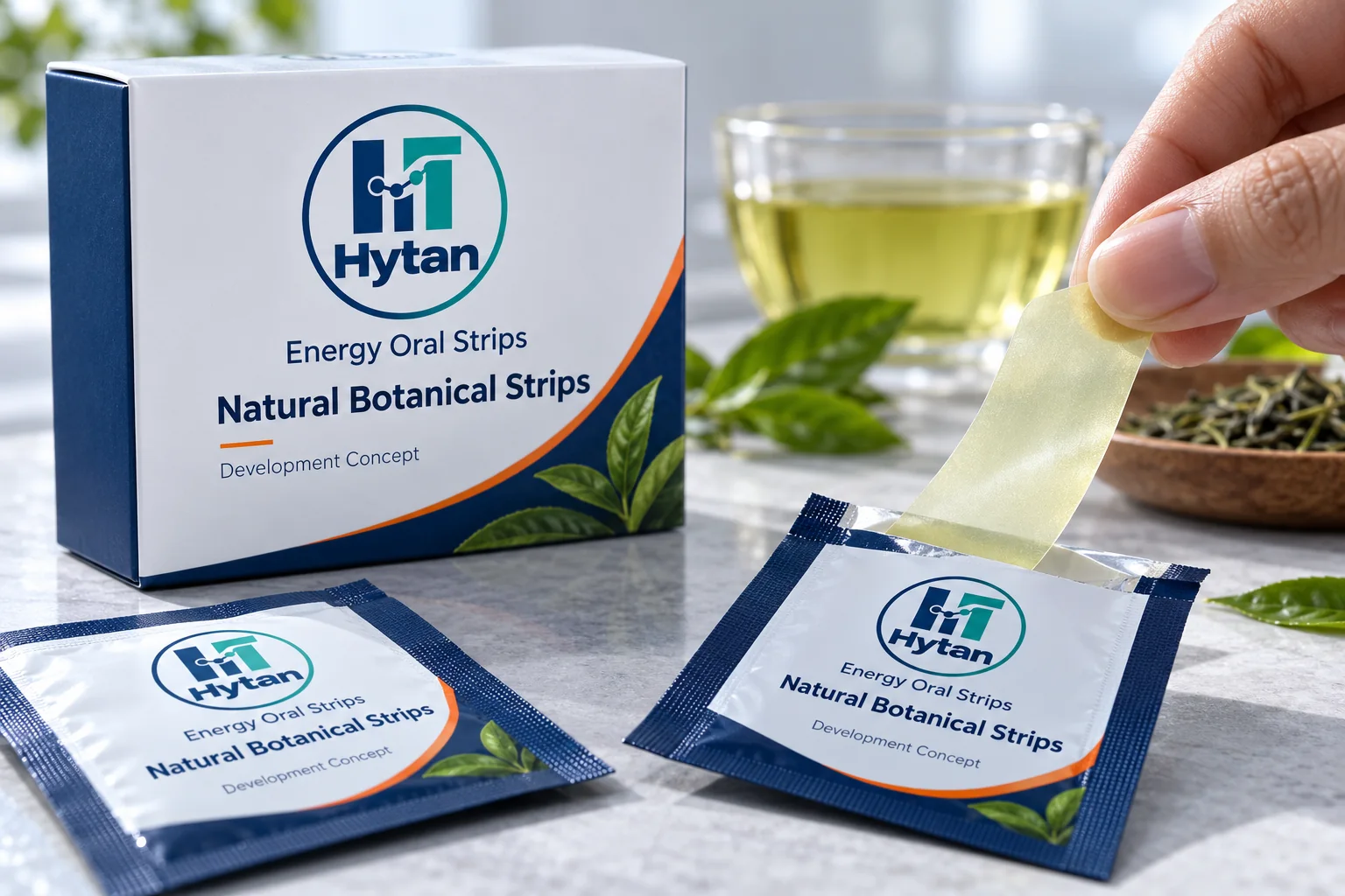 Green tea energy oral film concept packaging