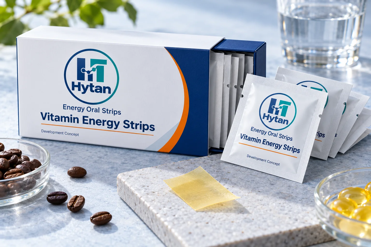 Caffeine + B-complex oral film concept packaging