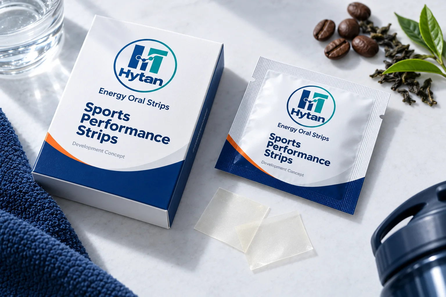 Caffeine + theanine sport oral film concept packaging