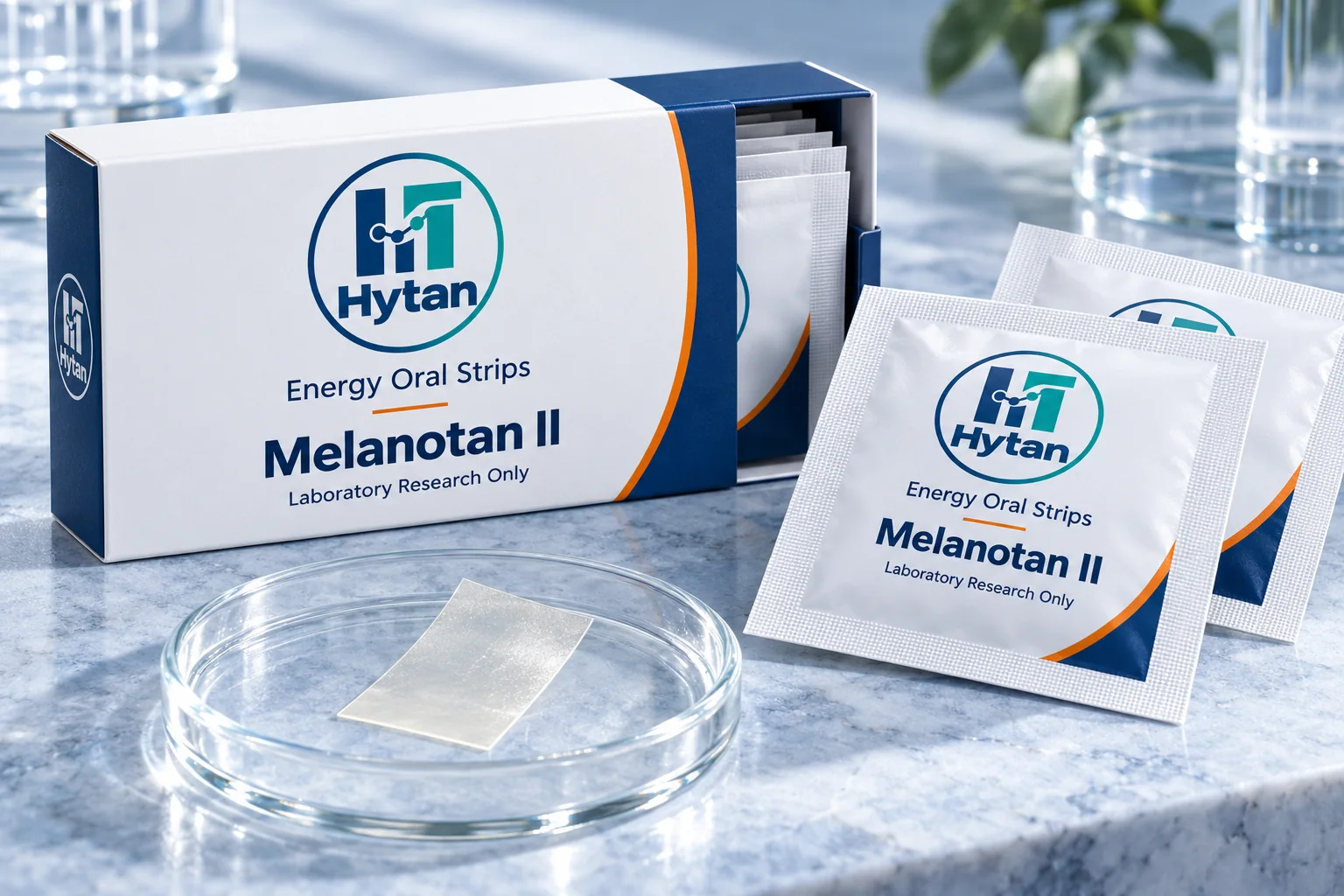 Melanotan II research oral film illustrative packaging