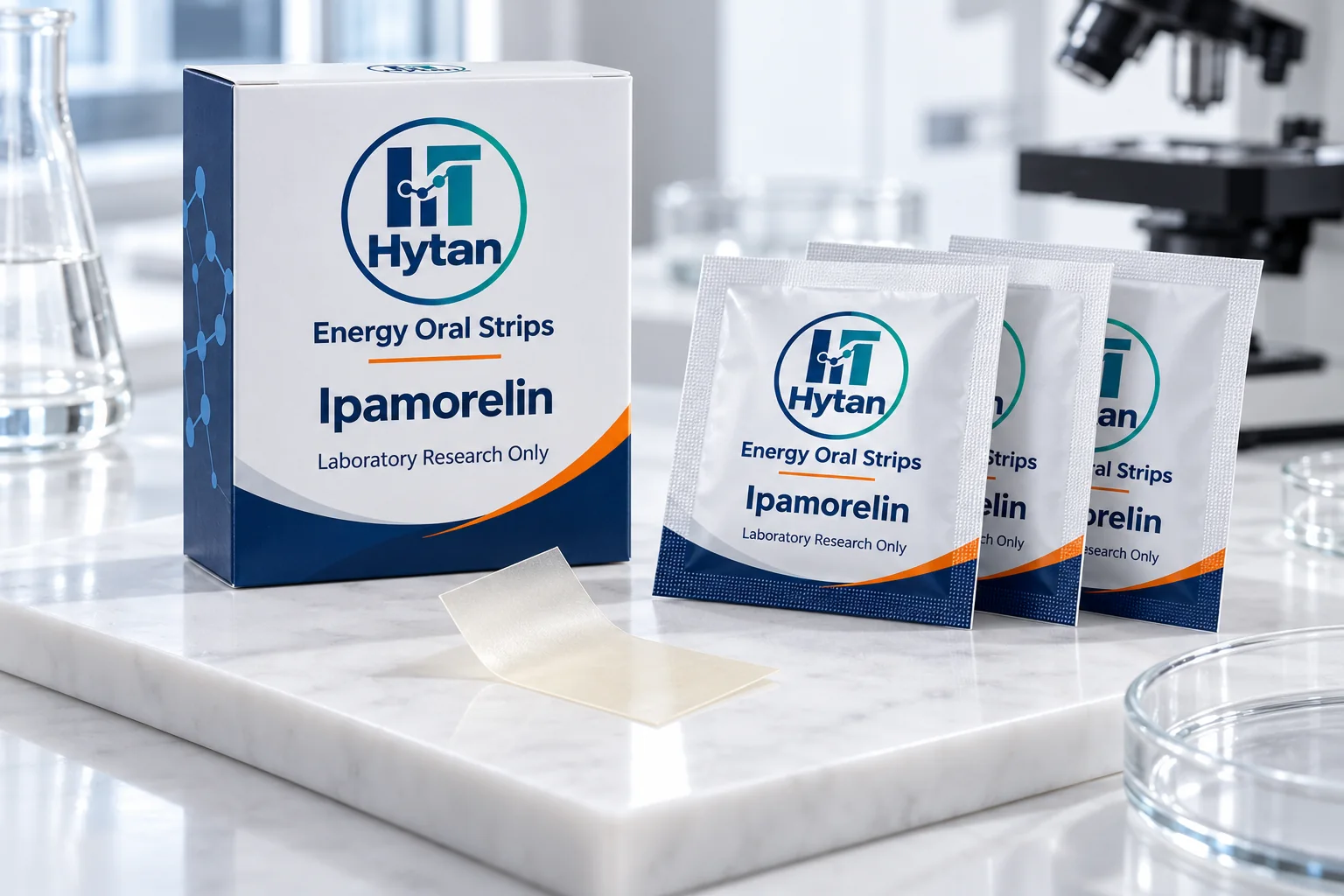 Ipamorelin research oral film illustrative packaging